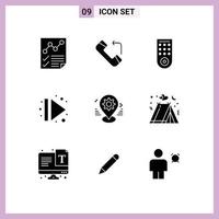 Group of 9 Solid Glyphs Signs and Symbols for map gear control right eject Editable Vector Design Elements