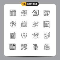 Universal Icon Symbols Group of 16 Modern Outlines of folder document gear design logo Editable Vector Design Elements