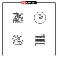 Line Pack of 4 Universal Symbols of ammeter heart multi meter parking computer Editable Vector Design Elements