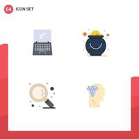 Universal Icon Symbols Group of 4 Modern Flat Icons of computer pot imac gold search Editable Vector Design Elements