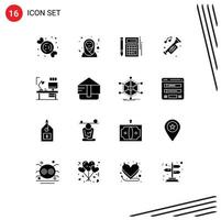 Modern Set of 16 Solid Glyphs and symbols such as table noise calc horn accessories Editable Vector Design Elements