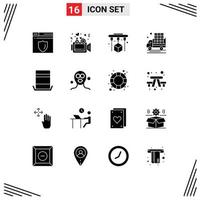 User Interface Pack of 16 Basic Solid Glyphs of top hat hat printing fashion farming Editable Vector Design Elements