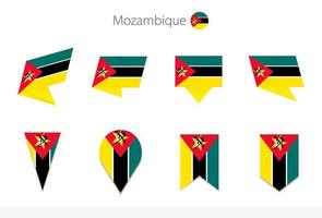 colección de banderas nacionales de mozambique, ocho versiones de banderas vectoriales de mozambique. vector