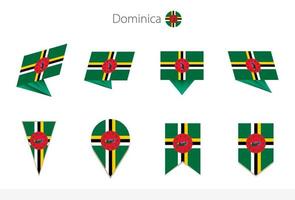 colección de banderas nacionales de dominica, ocho versiones de banderas vectoriales de dominica. vector