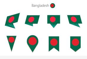 colección de banderas nacionales de bangladesh, ocho versiones de banderas vectoriales de bangladesh. vector