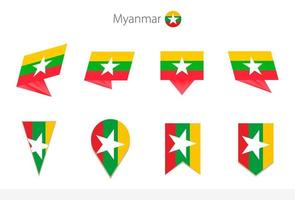 Myanmar national flag collection, eight versions of Myanmar vector flags.