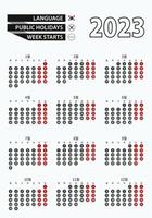 Vector template calendar 2023 with number in circles, simple Korean calendar for year 2023.