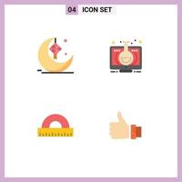 4 Universal Flat Icons Set for Web and Mobile Applications moon online ribbon education drawing Editable Vector Design Elements