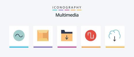 paquete de iconos de 5 planos multimedia que incluye . multimedia. insertar. descargar. nube. diseño de iconos creativos vector