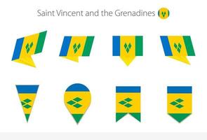 colección de banderas nacionales de san vicente y las granadinas, ocho versiones de banderas vectoriales de san vicente y las granadinas. vector