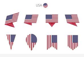 USA national flag collection, eight versions of United States vector flags.