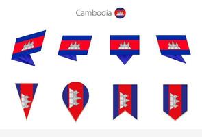 colección de banderas nacionales de camboya, ocho versiones de banderas vectoriales de camboya. vector