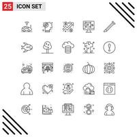 25 User Interface Line Pack of modern Signs and Symbols of audio enhance analysis designing tool computer Editable Vector Design Elements