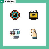 Pictogram Set of 4 Simple Filledline Flat Colors of gear website engine search garments Editable Vector Design Elements
