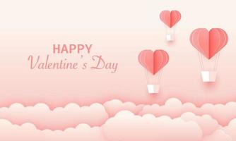Paper cut concept Balloon flying on the sky. Vector art and illustration of love and valentine, Digital paper craft style. Paper art of pink background. for Happy Women's, Mother's, Valentine's Day,