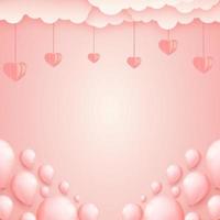 Paper cut concept Balloons on the sky. Vector art and illustration of love and valentine, Digital paper craft style. Paper art of pink background. for Happy Women's, Mother's, Valentine's Day,