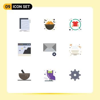 paquete de interfaz de usuario de 9 colores planos básicos de página navegador proceso de desayuno venta elementos de diseño vectorial editables vector