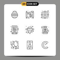 Universal Icon Symbols Group of 9 Modern Outlines of rolling kitchen year settings content management Editable Vector Design Elements