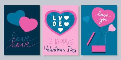 Valentines Day cards set. Printable cards template for Valentines Day. Ideal for Valentines Day. Layout in A6. Doodles and sketches vector illustrations