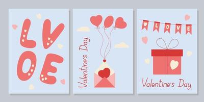 plantilla de tarjetas imprimibles para el día de san valentín. diseño en a6. conjunto de tarjetas del día de san valentín. garabatos y bocetos ilustraciones vectoriales. vector