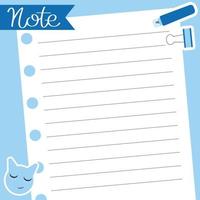 Cute paper note template. Notes, memo and to do lists used in a diary or office. vector