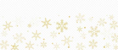 Ilustración de vector de fondo de copo de nieve de invierno elegante. copos de nieve dorados decorativos de lujo sobre fondo de transparencia de rejilla. diseño adecuado para tarjeta de invitación, saludo, papel tapiz, afiche, pancarta.
