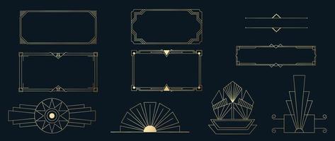 Collection of geometric art deco ornament. Luxury golden decorative elements vintage style with different lines, frames, headers, banner. Set of elegant design suitable for card, invitation, poster. vector