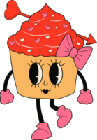 Retro cupcake 30s cartoon mascot character -. 40s, 50s, 60s old animation style.Valentine's Day cupcake style PNG. Happy, smile emotions. png