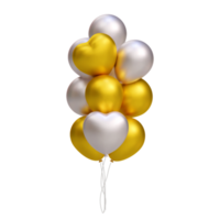 Bunch of realistic 3D golden and silver balloons, heart shape. Illustration decoration for card, party, design, flyer, poster, banner, web, advertising png