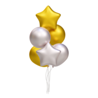 Bunch of realistic 3D golden and silver balloons. Illustration decoration for card, party, design, flyer, poster, banner, web, advertising png