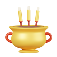 joss stick en quemador de incienso aislado. icono de elementos de año nuevo chino. ilustración 3d png