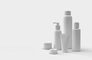 3D Realistic Template or mock up of white and blank containers of cosmetics for trademark design photo