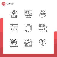 9 Outline concept for Websites Mobile and Apps protection server money web smart Editable Vector Design Elements