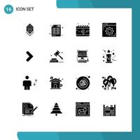 Modern Set of 16 Solid Glyphs Pictograph of forward arrow calendar webpage internet Editable Vector Design Elements