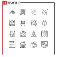 16 Universal Outline Signs Symbols of laptop cogs news letter setting keys Editable Vector Design Elements