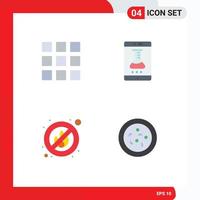 4 Universal Flat Icons Set for Web and Mobile Applications grid place mobile app store smartphone application biology Editable Vector Design Elements