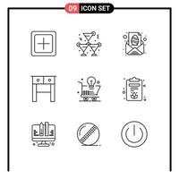 9 Creative Icons Modern Signs and Symbols of cart drawer wine desk message Editable Vector Design Elements