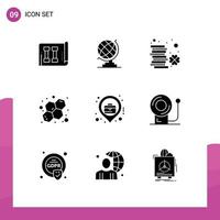 Set of 9 Vector Solid Glyphs on Grid for map city ireland science atom Editable Vector Design Elements