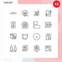 Set of 16 Modern UI Icons Symbols Signs for mobile usb printer connection insect Editable Vector Design Elements