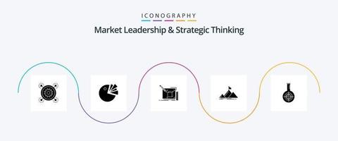 Market Leadership And Strategic Thinking Glyph 5 Icon Pack Including peak. success. diagram. line vector