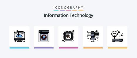 Information Technology Line Filled 5 Icon Pack Including network. lan. safety. area. processing. Creative Icons Design vector