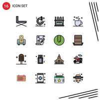 16 User Interface Flat Color Filled Line Pack of modern Signs and Symbols of mobile time furniture cup break Editable Creative Vector Design Elements