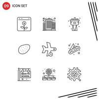 Group of 9 Modern Outlines Set for transport flight mechanical delay patato Editable Vector Design Elements