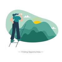 Young women using binocular finding opportunities concept illustration. suitable for web, banner, poster and landing page vector