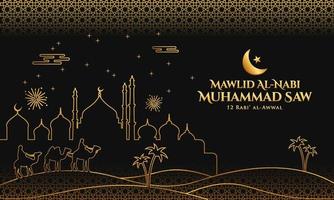 mawlid al-nabi muhammad. traducción profeta muhammad cumpleaños. adecuado para tarjetas de felicitación, folletos y pancartas vector