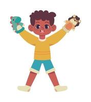 boy playing with puppets vector