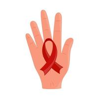 hand with ribbon AIDS vector