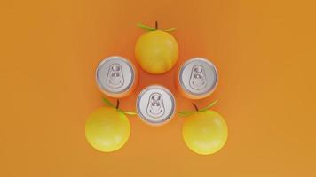 Soft Drink Soda Cans and Orange 3D illustration top view photo