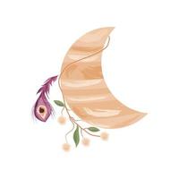 luna creciente con plumas estilo boho vector