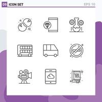 Modern Set of 9 Outlines Pictograph of transport double bear lab decker technology lab Editable Vector Design Elements